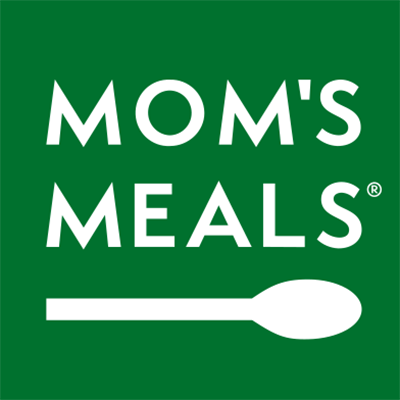 Mom's Meals logo, the word's mom's meal with a spoon underneath on a green background
